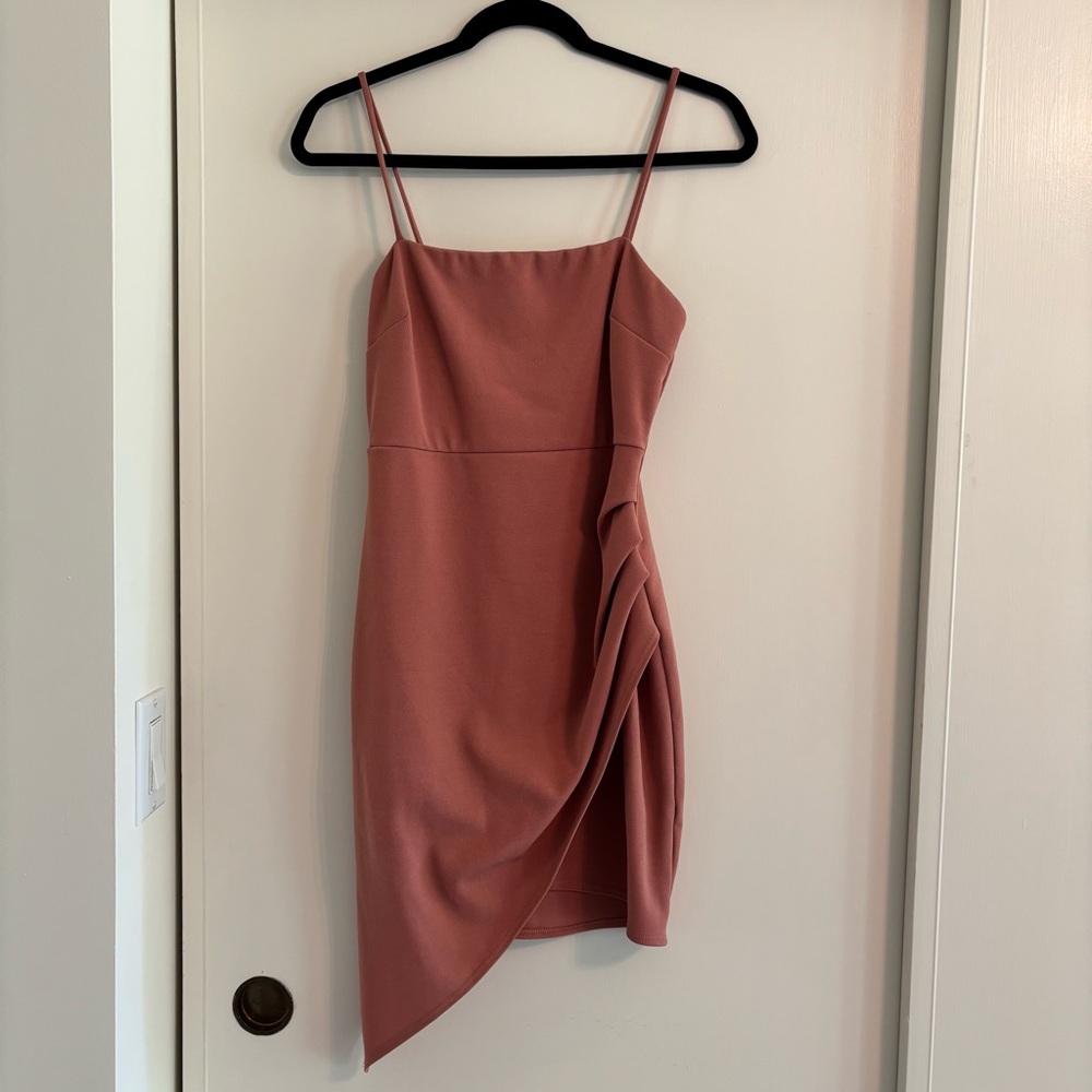 NWOT ANGL Light Pink Asymmetrical Mini Faux-Wrap Party Dress